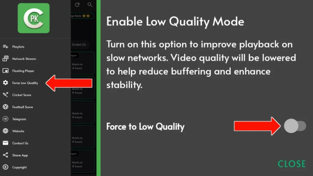 Cricpk TV App download v2.4 forcinf low quility feature